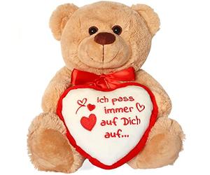 matches21 Nounours avec cœur ICH Pass Auf Dich Auf Bronzage/Beige Cadeau 25 cm Partenaire Classique Petite Amie Saint Valentin