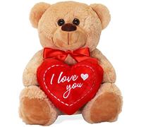Matches21 Ours en peluche avec cœur I Love You Marron clair/beige 25 cm - Idée cadeau pour petite amie classique