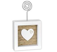 Matches21 Porte Photo Cadre en bois avec clip en forme de cœur Blanc 7 x 12 cm