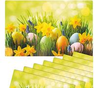 Matches21 Sets de table Motif oeufs de Pâques, cloches de Pâques, prairie de fleurs, multicolores, 43,5 x 28,5 cm