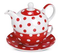 matches21 Tea for One Théière avec Tasse et Soucoupe en Porcelaine Rouge à Pois 15 x 14 cm