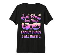 Matching Family Boat Waves Sun Rays Family Chaos All Days T-Shirt Haut de Gamme