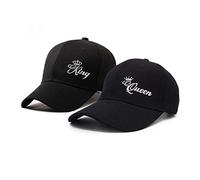 Matching King & Queen Casquette de Baseball pour Hommes Femmes 2 pièces Ajustable Couples Embroidered Set Casquette Baseball (Noir-King+Queen)