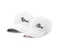Matching King & Queen Casquette de Baseball pour Hommes Femmes 2 pièces Ajustable Couples Embroidered Set Casquette Baseball (Blanc-King+Queen)