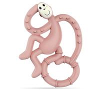 Matchstick Monkey, Anneau de dentition antimicrobien en silicone, facile à saisir, sans BPA, 3 mois et plus, 10 cm, mini singe rose poudré