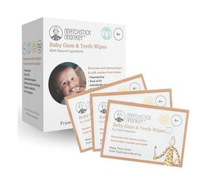 Matchstick Monkey Baby Gum & Teeth Wipes, Gently Remove Milk Sugars & Residue, On-the-go Oral Hygiene, Flouride-Free, Prevent Plaque Buildup, 0 Months +, Pack of 25