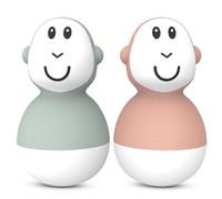 Matchstick Monkey, Bathtime Wobblers, Jouet de Bain antimicrobien pour bébé, Facile à saisir, Apprentissage sensoriel - 2 wobblers, 12 Mois et Plus, Vert Menthe et Rose poudré