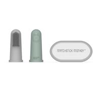 Matchstick Monkey Brosse à Dents Doigts avec Sac de Transport - Conçue pour Bébé Dentition - Protection Antimicrobienne - 3 Mois + - Gris & Vert Menthe