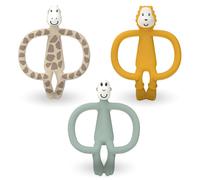 Matchstick Monkey Lot de 3 anneaux de dentition - Applicateur en gel pour gencives douloureuses - Sans BPA - Facile à saisir - À partir de 3 mois - Lion Ludo, girafe Gigi et singe - Menthe