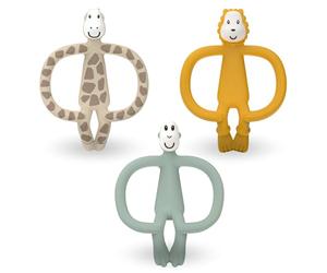 Matchstick Monkey Lot de 3 anneaux de dentition - Applicateur en gel pour gencives douloureuses - Sans BPA - Facile à saisir - À partir de 3 mois - Lion Ludo, girafe Gigi et singe - Menthe
