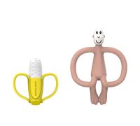 Matchstick Monkey Set d'anneaux de dentition antimicrobiens, aide à la dentition, applicateur en gel pour gencives douloureuses, sans BPA, facile à saisir, à partir de 3 mois (jaune/rose)