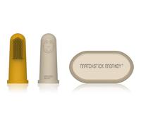 Matchstick Monkey Silicone Finger Toothbrush brosse à dents de doigt pour bébé avec étui Yellow/ Beige 2 pcs