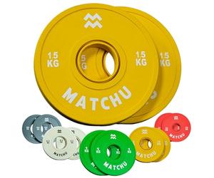 Matchu - Plateaux fractional - Mini disques d'haltères - Diamètre de l'anneau central 50mm - Lot de 2 pièces - Disques d'haltères - Blaireaux - Disques de poids (Jaune - 2 X 1.5 KG)