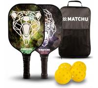 MATCHU - Set Pickleball avec 2 raquettes, 4 balles et mallette de transport pratique - 100% carbone - 19,5 × 1,5 × 40 cm - 200 grammes par raquette - Technologie de surface texturée - Edge Guard -
