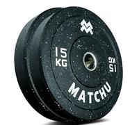 Matchu Sports | Plaques pare-chocs | Écriture d'haltères | Format olympique | Lot de 2 | Disponible en 5, 10, 15, 20 et 25 KG | Caoutchouc recyclé Hi-temp | Noir (Noir - 15 KG)