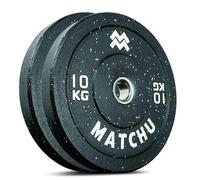 Matchu Sports | Plaques pare-chocs | Écriture d'haltères | Format olympique | Lot de 2 | Disponible en 5, 10, 15, 20 et 25 KG | Caoutchouc recyclé Hi-temp | Noir (Noir - 10 KG)