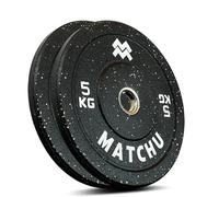 Matchu Sports | Plaques pare-chocs | Écriture d'haltères | Format olympique | Lot de 2 | Disponible en 5, 10, 15, 20 et 25 KG | Caoutchouc recyclé Hi-temp | Noir (Noir - 5 KG)