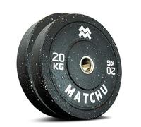 Matchu Sports | Plaques pare-chocs | Écriture d'haltères | Format olympique | Lot de 2 | Disponible en 5, 10, 15, 20 et 25 KG | Caoutchouc recyclé Hi-temp | Noir (Noir - 20 KG)