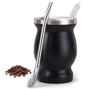 Mate Ensemble de tasses à thé avec cuillère et brosse de nettoyage en acier inoxydable Yerba Mate, coffre-fort et durable pour cuisine, restaurant, café (noir)
