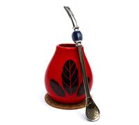 Mate Green Tasse à maté ● Tasse à maté Hoja Rouge ● Tasse en céramique et bombilla ● Bombilla en acier ● Paille ● Tasse en céramique Calebasses à thé