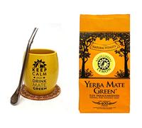 Mate Green Tasse à thé en céramique jaune avec une capacité, Bombilla 15,5 cm en acier et thé aux fruits | cire naturelle et booster d'énergie avec caféine | Céramique | Confortable à utiliser