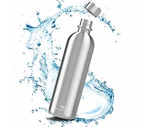 MATE OF STEEL® Bouteille de 1000 ml en acier inoxydable 100% sans plastique compatible avec Sodastream Easy & Duo - Passe au lave-vaisselle - Bouteille de 1 litre en métal - Bouteilles de rechange