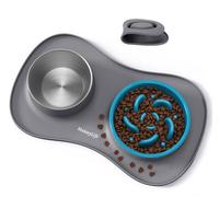 MateeyLife Set de Gamelle Chien 3 en 1, Gamelle Anti Glouton et Eau en Acier Inoxydable avec Tapis Anti-Dérapant en Silicone, Bols pour Chats et Chiots pour Races Petites, Moyennes et Grandes