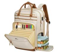 MATEIN Sac à Dos d'enseignant Femme, Avec Compartiment Repas Amovible, Sac à Dos Ordinateur Portable 15,6 Pouces Sac Travail, 2 en 1 avec Port USB et Rangement pour Dossiers A5, École et Bureau, Beige