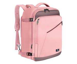 MATEIN Sac à Dos Voyage Cabine Avion, Bagage Cabine 55x35x25 Air France, Grand Sac à Dos Valise 50L Extensible Imperméable, Bagage à Main pour Homme Femme Loisir Scolaire École Travail, Rose Gris