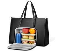 MATEIN Sac Cabas Femme Grand Format, Sac a Main pour Les Cours Lycee, Sacs de Travail Femme 15,6 Pouces Cuir PU avec Compartiment Isotherme, pour Universités, Voyage, Cours Lycee, Cadeau, Noir