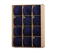 Mateju 12 Pièce Boules de Noel en Plastique Incassables, Velours Boule Décorations de Noël avec Ficelles pour Mariages, Fêtes, Anniversaires Intérieur Extérieur (Bleu Marine,8cm)