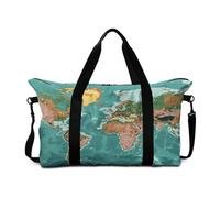 Mateju 30L Sac a Main, Sac de Voyage Impression du Monde 3D, Pliable Travel Bag avec Bandoulière Réglable pour Fitness, Salle de Sport, Voyage (Vert Aqua,30L)