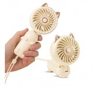 Mateju Chat Mini Ventilateur Portable, Ventilateur de Poche avec USB Rechargeable Extérieur Portable Fan avec 3 vitesses 500mAh pour intérieur Bureau, Cours, Voyage Camping (Beige)