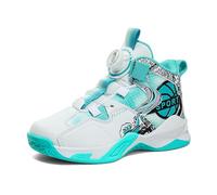 Mateju Chaussure Basketball Bouton Rotatif, Chaussure de Basketball Garçon Hautes Loisirs, Chaussures de Basket-Ball pour Fille, Sneakers Confortables pour Petit Enfant/Grand Enfant