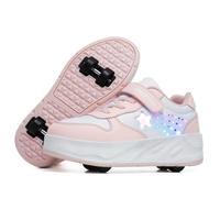 Mateju Chaussures à roulettes Enfant, Patins Baskets Étoile Brillante avec 4 roulettes Amovible pour Garçons Filles Chaussures de Skateboard Chaussures de Sport d'extérieur