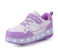 Mateju Chaussures à roulettes Fille Garçon Enfant Patins à roulettes Rétractable avec 2 roulettes, 2 en 1 Chaussures de Skateboard Réglables Adolescents pour Homme Femme 30 EU Pourpre