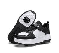 Mateju Chaussures à roulettes Fille Garçon Noir Patins à roulettes Rétractable Enfant avec 2 roulettes 2 en 1 Chaussures de Skateboard Réglables Adolescents pour Homme Femme 30 EU
