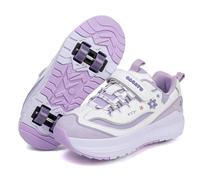 Mateju Chaussures à roulettes Fille Garçon Patins à roulettes Rétractable Enfant avec 4 Roulette, Fleurs 2 en 1 Chaussures de Skateboard Réglables Adolescents pour Femme Homme (Violet,30)