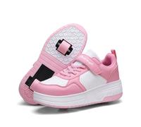 Mateju Chaussures à roulettes Fille Garçon Rose Patins à roulettes Rétractable Enfant avec 2 roulettes 2 en 1 Chaussures de Skateboard Réglables Adolescents pour Homme Femme 30 EU