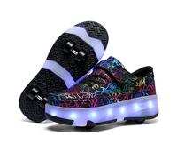 Mateju Chaussures à roulettes Garçons Filles, Patins à roulettes Mode Enfants avec 4 roulettes Rétractables, Chaussures de Sport Skateboard 2 en 1 Adolescents Extérieur