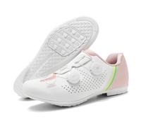 Mateju Chaussures Cyclisme sans Verrouillage Homme Femme, 36-47 EU Chaussures de Cyclisme Semelle en Caoutchouc Antidérapant et Respirant pour Sport Extérieur (AT2 Blanc Rose,47)