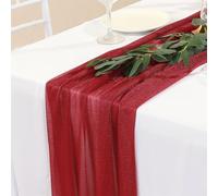 Mateju Chemin de Table en Mousseline de Soie, Chemin de Table Mariage Transparent Chemin de Table Romantique Chemin de Table Tulle Table Runner pour Decoration Party (Rouge,75x180cm)