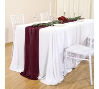 Mateju Chemin de Table en Mousseline de Soie, Chemin de Table Romantique Chemin de Table Mariage Transparent Chemin de Table Tulle Table Runner pour Decoration Party (75x180cm,Couleur Bourgogne)