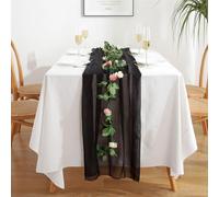 Mateju Chemin de Table Romantique, Chemin de Table en Mousseline de Soie Chemin de Table Mariage Transparent Chemin de Table Tulle Table Runner pour Decoration Party (70x300cm,Noir)