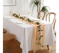 Mateju Chemin de Table Romantique, Chemin de Table en Mousseline de Soie Chemin de Table Mariage Transparent Chemin de Table Tulle Table Runner pour Decoration Party (70x300cm,Couleur Abricot)