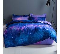 Mateju Ciel étoilé Imprimer Parure de Lit 4 pièces en Microfibre avec Housse de Couette, Drap de Lit et 2 Taies d?oreillers, Ensemble de Literie pour Chambre Adulte Enfant (Bleu Violet,180x220cm)