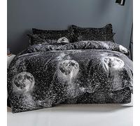 Mateju Ciel étoilé Imprimer Parure de Lit 4 pièces en Microfibre avec Housse de Couette, Drap de Lit et 2 Taies d?oreillers, Ensemble de Literie pour Chambre Adulte Enfant (Le Noir,180x220cm)