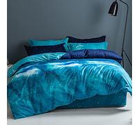 Mateju Ciel étoilé Imprimer Parure de Lit 4 pièces en Microfibre avec Housse de Couette, Drap de Lit et 2 Taies d?oreillers, Ensemble de Literie pour Chambre Adulte Enfant (Dauphin Bleu,180x220cm)