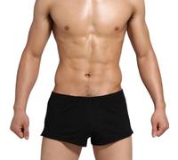 Mateju Couleur Pure Calecon Homme Respirant, Chaud Boxer Homme Élastique Confortable, Doux Short, Sport sous Vetement (Noir 01,L)