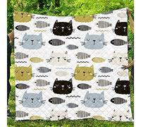 Mateju Couvre Lit Boutis Couverture Matelassé Climatisation Couvre lit à Motif en Microfibre Dessus de Lit Matelassée pour lit 1/2 Personne (Chat8,150x200cm)